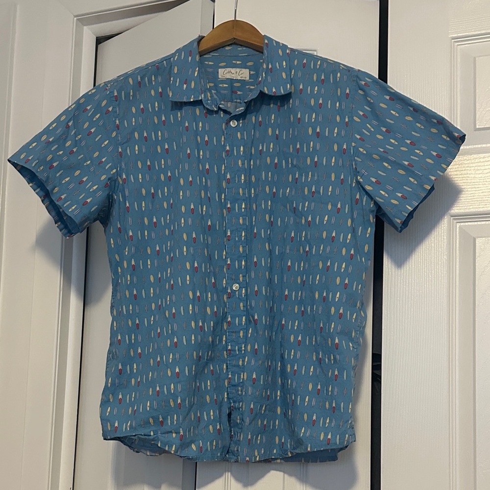 Cubavera Blue Shirt with Colorful Pattern
